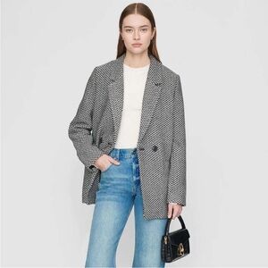 ANINE BING Classic Fishbone Blazer in Black and Off-White